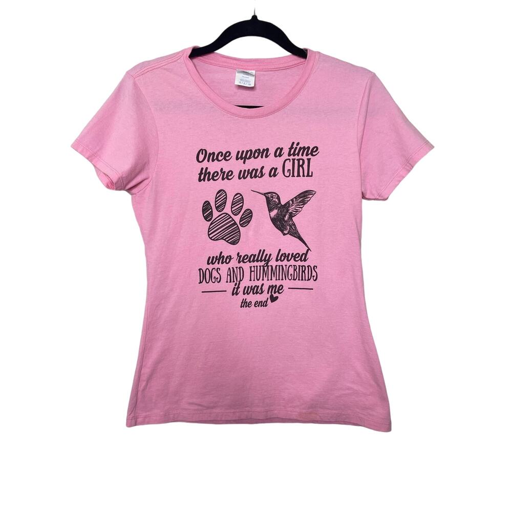 Port & Company Graphic Tee Dog & Hummingbird Graphic Tee Short Sleeve Pink Small